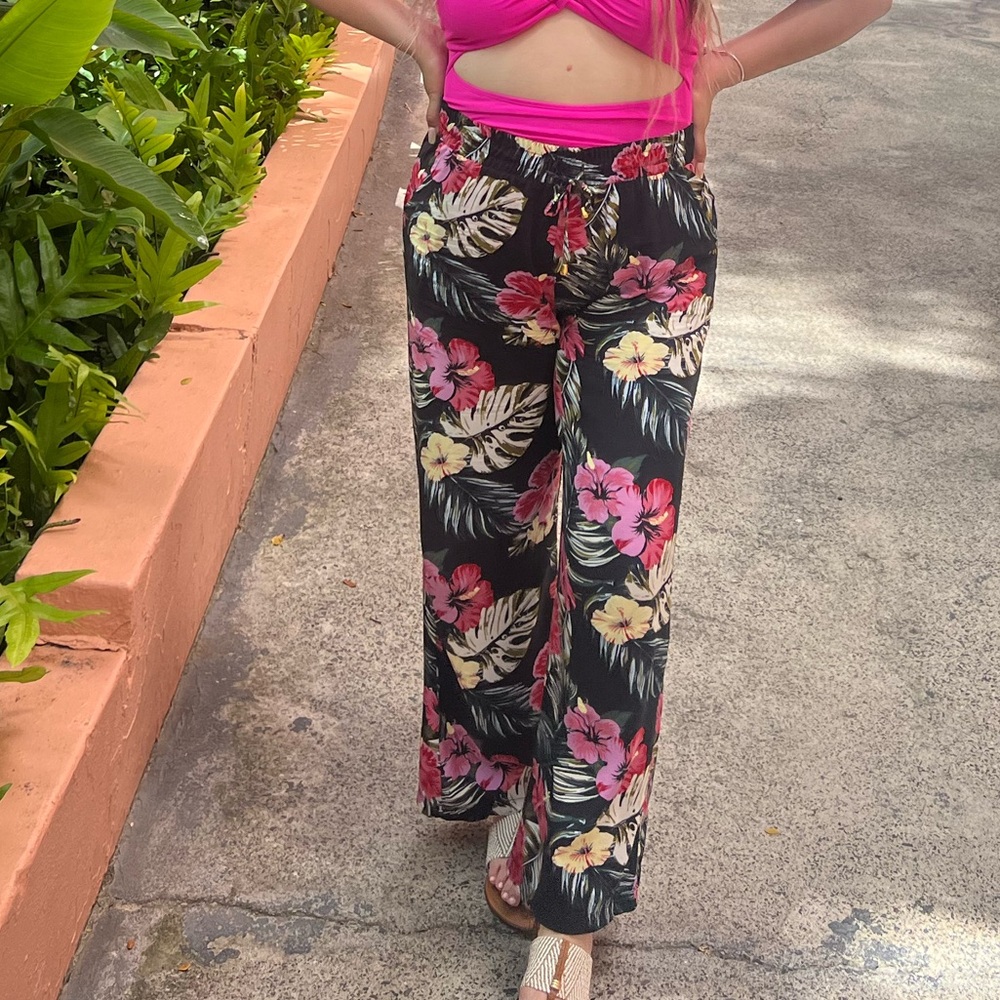 Floral Black and Pink Women's Pants